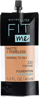 Maybelline Matte + Poreless Liquid Foundation, Face Makeup, Pouch Format for Home or On-The-Go, Normal to Oily Skin Types, Toffee, 1.3 Fl Oz Maybelline New York