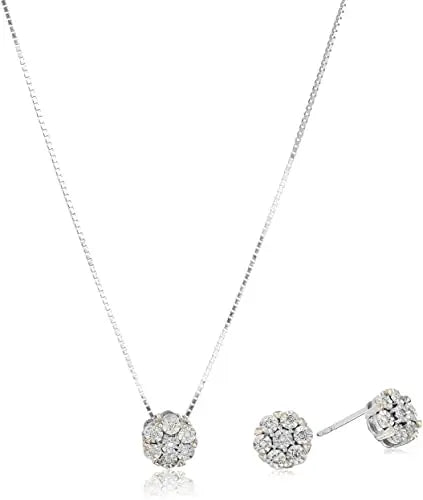 Silver 1/10 Cttw Diamond Miracle-Plate 18" Pendant Necklace and Stud Earrings Jewelry Set - Choice of Metal Colors Martin and Mark Gift Store