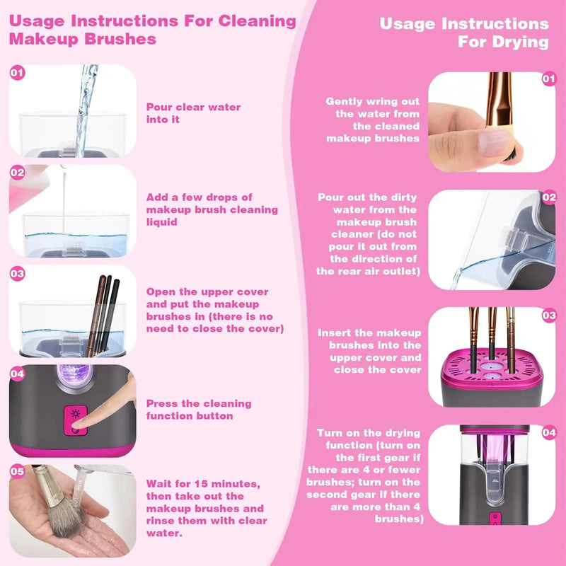 2 In 1 Electric Makeup Brush Cleaner Ultrasonic Cleaner Machine With 95℉ Hot Air Cycle Dryer - Ultra Fast Effective Make Up Brush Washer (Black) Infinity Warehouse