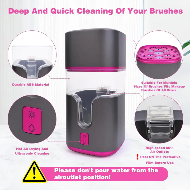 2 In 1 Electric Makeup Brush Cleaner Ultrasonic Cleaner Machine With 95℉ Hot Air Cycle Dryer - Ultra Fast Effective Make Up Brush Washer (Black) Infinity Warehouse