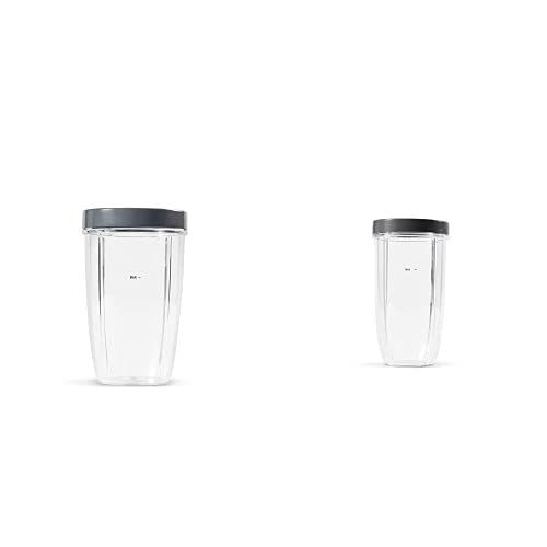 NutriBullet 24 Ounce Tall Cup with Standard Lip Ring, Clear/Gray & 32 Ounce Colossal Cup with Standard Lip Ring, 32 Oz, Clear/Gray NutriBullet