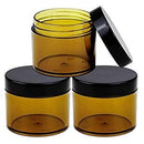 Beauticom 60 Grams/60 ML (2 Oz) Round AMBER Clear Leak Proof Plastic Container Jars with Black Lids for Storage Cosmetic Lotion Scrubs Creams Ointments (3 Pieces Jars + Lids, AMBER) Beauticom