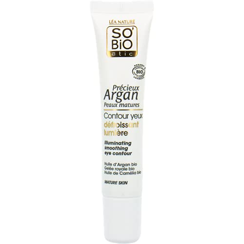 SO'BiO étic | Precious Argan Illuminating Smoothing Eye Contour Cream | Organic Anti-Aging Eye Cream for Dark Circles, Bags & Wrinkles | 0.5 fl oz So'Bio Étic
