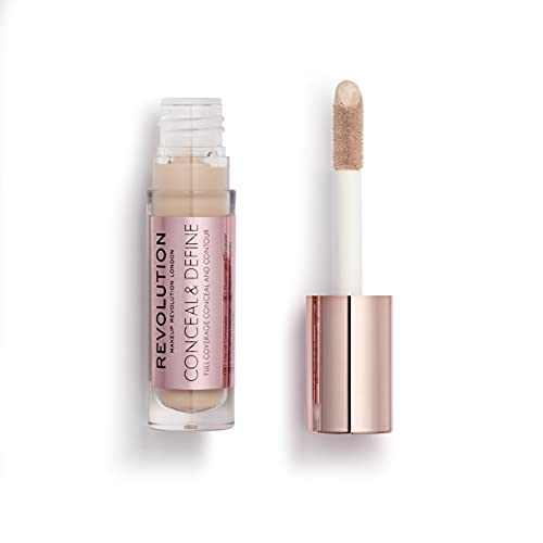 Makeup Revolution Conceal & Define Concealer, Full Coverage Makeup Concealer, Matte Finish & Long Wear, For Fair Skin Tones, Vegan, C4, 4ml Makeup Revolution