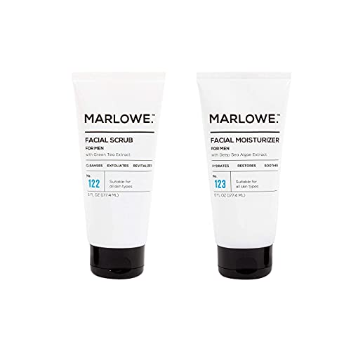 MARLOWE. No. 123 Men's Facial Moisturizer and No. 122 Men's Facial Scrub Skincare Pack | Exfoliating Face Wash and Lightweight Daily Face Cream | Suitable for Dry and Oily Skin | Natural Ingredients MARLOWE. M BLEND