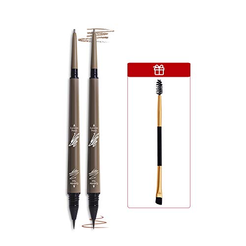 Music Flower Dual Tipped Eyebrow Pen Ultra Slim Definer for outlining and filling Creates Natural Looking Brows (Pack of 2, Brown) Music Flower