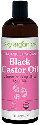 Organic Jamaican Black Castor Oil by Sky Organics (16 oz) USDA Organic 100% Pure Roasted Castor Oil Moisturizing Oil for Hair and Skin Oil Treatment Castor Oil Hair Mask Natural Skin Moisturizer Sky Organics