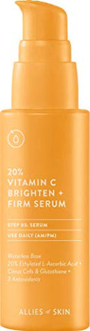 Allies of Skin 20% Vitamin C Brighten + Firm Serum: 20% Ethylated L-Ascorbic Acid + Orange Extract Complex with Glutathione. Waterless & Antioxidant. Firms & Intensely Brightens. Allies of Skin