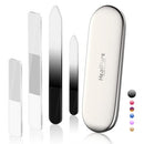 Glass Nail File and Nail Shiner, 4PC Crystal Nail File and Nano Glass Nail Buffer, Premium Set with Case, Professional Manicure Tool Fingernail Czech File for Natural Nail, Gift for Women and Girls HealPure