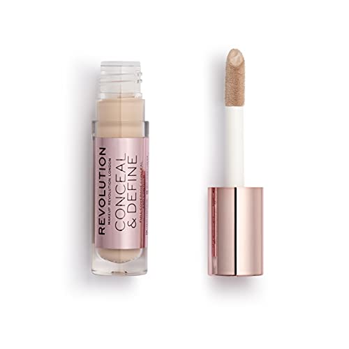 Makeup Revolution Conceal & Define Concealer, Full Coverage Makeup Concealer, Matte Finish & Long Wear, For Fair Skin Tones, Vegan, C3, 4ml Makeup Revolution
