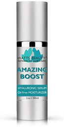 Watts Beauty Amazing Boost Dual Weight Pure Hyaluronic Acid Serum Plumps and Smooths for Supple Skin that Bounces Back - Synergistic Medium and Low Weight Hyaluronic Smoothing Face Moisturizer 1 oz. Watts Beauty