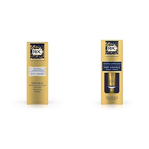 Roc Retinol Correxion Anti-Aging Eye Cream Treatment for Eye Wrinkles, Crows Feet, Dark Circles, and Puffiness .5 fl. oz and Retinol Correxion Deep Wrinkle Anti-Aging with Mineral Extracts, 1 oz RoC