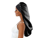 Sent Hair Extra Long Satin Hair Bonnet for Women Double Layer Night Sleeping Cap for Braids,Curly,Long Hair- Soft Elastic Band,Black sent hair