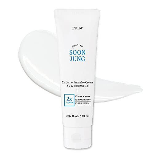 ETUDE SoonJung 2x Barrier Intensive Cream 60ml (21AD) | Hypoallergenic Shea Butter Hydrating Facial Cream for Sensitive Skin, Water-oil Balance Panthenol Heals Damaged Skin | K-beauty Etude House