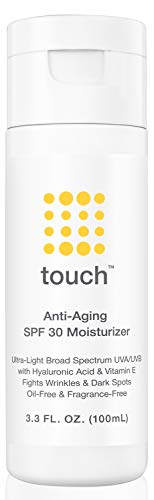 Anti-Aging SPF 30 Sunscreen Moisturizer Face Cream with Vitamin C, E, & Hyaluronic Acid - Broad Spectrum Stops Dark Spots & Hyperpigmentation – Face, Neck, or Body - Fragrance and Oil Free - 3.3 Oz TOUCH