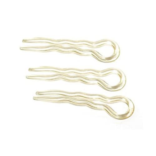 Parcelona French Slick Small Clear Wavy 3" Chignon U Shaped Set of 3 Celluloid French Stick Hair Pin Fork Girls Spiral Updo Bun Holder Flexible Durable Paris Hair Accessories for Women, Made in France Parcelona