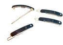 Parcelona French Mini Oblong Tortoise Shell Black Crystal Set of 4 Celluloid Acetate Side Slide Barrette Snap on Hair Clips Parcelona