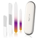 Glass Nail File and Nail Shiner, 4PC Crystal Nail File and Nano Glass Nail Buffer, Premium Set with Case, Professional Manicure Tool Fingernail Czech File for Natural Nail, Gift for Women and Girls HealPure