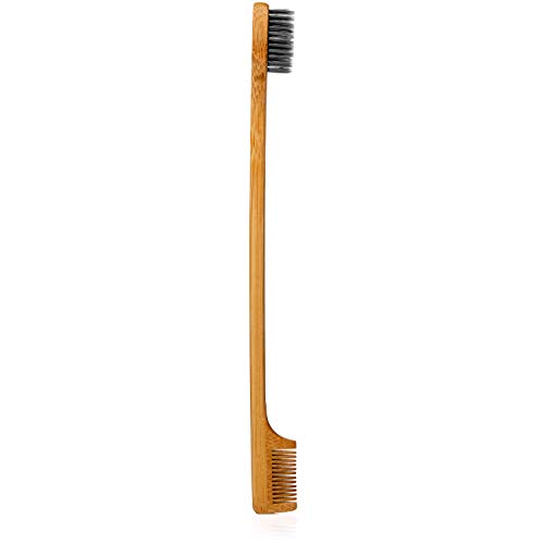 GranNaturals Edges Brush and Comb for Edge Control - Sturdy Bamboo Handle - Styling & Gentle Care Tools - Edge Fixer for Baby Hairs - Compact Curling Accessories for Curly Hair GranNaturals