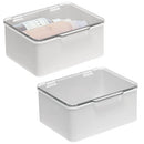 mDesign Plastic Stackable Square Storage Bin, Drawer Organizer w/Secure Lid, Container Box for Organizing Hair Brushes, Combs, Sprays, Nail Supplies, Makeup, Cosmetics, Blender, 2 Pack, Lt Gray/Clear mDesign