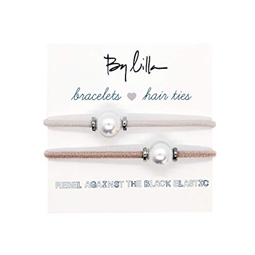 By Lilla Halo Elastic Hair Ties and Bracelets | Set of Two Hair Tie-Bracelets | Hair Accessories for Women | No Crease Hair Ties & Women’s Bracelets | Silver (Rose / Starfish) By Lilla