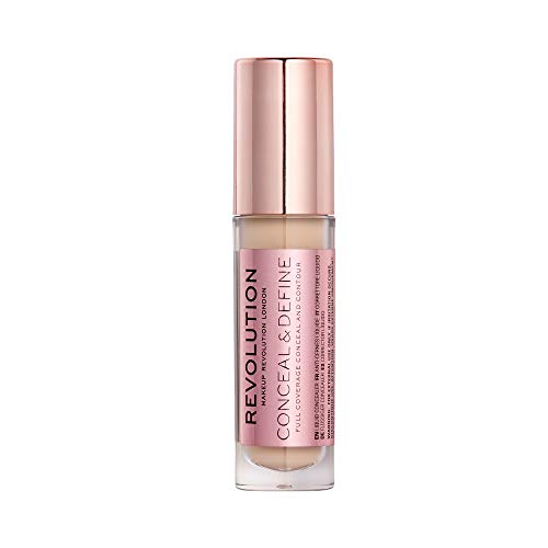Makeup Revolution Conceal & Define Full Coverage Conceal & Contour C2, Highlighter Stick Transforms and Evens Out Skin Texture, Under Eye Concealer for Flawless Finishing Makeup Revolution