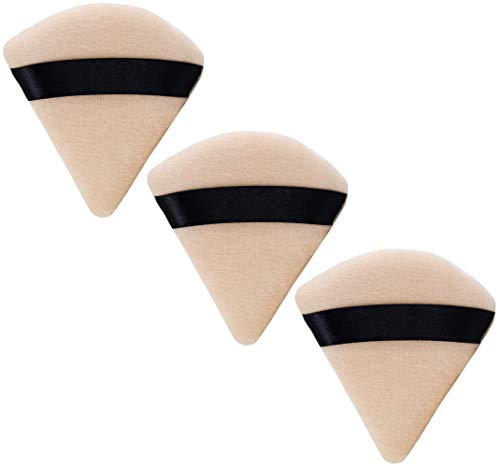 3-Pack Powder Puffs For Face Makeup, Made of Cotton Velour in Triangle Wedge Shape Designed for Contouring, Under Eyes and Corners JUVITUS