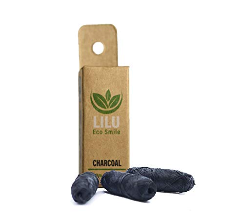 Organic Vegan Bamboo Charcoal Dental Floss X 3 Refill Pack by LILU | with Tea Tree and Peppermint Essential Oils | 3 X 100ft 33m Naturally Waxed | Eco-Friendly Zero Waste lilu