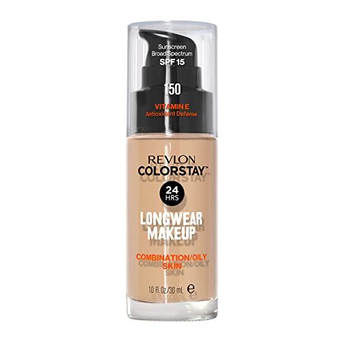 Liquid Foundation by Revlon, ColorStay Face Makeup for Halloween Makeup Kit, Combination & Oily Skin, SPF 15, Medium-Full Coverage with Matte Finish, Buff (150), 1.0 oz REVLON