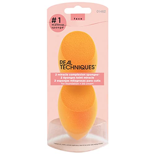 Real Techniques Miracle Complexion Sponge Makeup Blender, For Makeup and Foundation Blending, Set of 2 Beauty Sponges Real Techniques