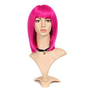 12 Inch Rose Pink Synthetic Wigs with Bangs, Colorful Cosplay Daily Party Wig for Women Natural As Real Hair+ Free Wig Cap Heat Resistant Fiber Short Straight Bob Magibrunette
