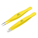 Stainless Steel Set Slant Tip + Surgical Tweezer for Ingrown Hair. Precision Sharp Needle Nose Pointed Tweezers for Splinters,Ticks & Glass Removal-Best for Eyebrow Hair, Facial Hair Removal (Yellow) Majestic Bombay