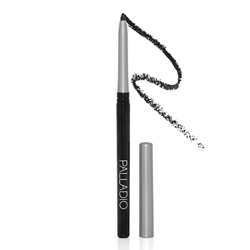 Palladio Retractable Waterproof Eyeliner, Richly Pigmented Color and Creamy, Slip Twist Up Pencil Eye Liner, Smudge Proof Long Lasting Application, All Day Wear, No Sharpener Required, Pure Black Palladio