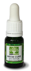 JustNeem Neem Cure Oil - Natural - Best on Acne, Psoriasis, Eczema, Rosacea, Cold Sores, Fungal Infections, Bug and Spider Bites and other Skin Irritations. With Dropper Cap Applicator. - 0.3 oz justneem