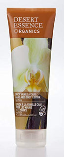 Desert Essence Spicy Vanilla Chai Hand & Body Lotion - 8 Fl Ounce - Uplifting - Smoothes & Softens Skin - No Greasy Residue - Aloe Vera - Shea Butter - Vitamin E Desert Essence
