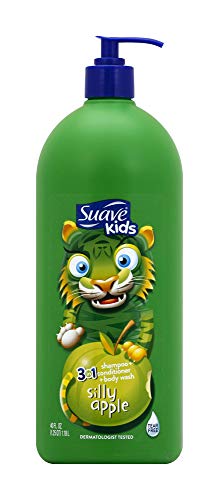 Suave Kids 3-in-1 Shampoo, Conditioner, Body Wash For Tear-Free Bath Time, Silly Apple, Dermatologist-Tested Kids Shampoo 3-in-1 Formula 40 oz Suave