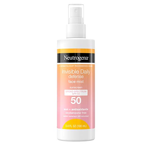 Neutrogena Invisible Daily Defense Face Mist, Broad Spectrum SPF 50 Sunscreen, Oxybenzone-Free, Sun & Environmental Aggressor Protection, Antioxidant Complex, 3.4 fl. Oz Neutrogena