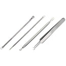 Beaute Galleria 4 Pieces Blackhead Remover Pimple Extractor Popper Bend Curved Tweezers for Acne Comedone Blemish Whitehead Zit Removal Tool Kit with Instructions BEAUTÉ GALLERIA