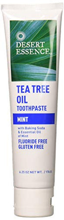 Desert Essence Tea Tree Oil Toothpaste - Mint - 6.25 Ounce - Refreshing Taste - Deep Cleans Teeth & Gums - Helps Fight Plaque - Sea Salt - Pure Essential Oil - Baking Soda - Promotes Healthy Mouth Desert Essence