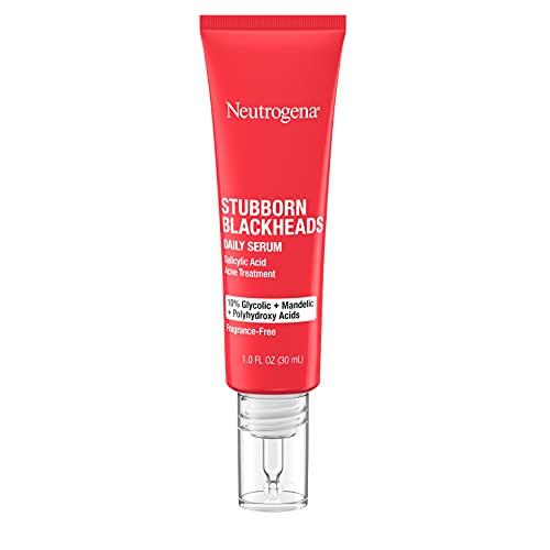 Neutrogena Stubborn Blackheads Daily Acne Facial Serum with Salicylic, Glycolic, Polyhydroxy & Mandelic Acids, Oil-Free Face Serum for Acne-Prone Skin to Help Clear Clogged Pores, 1 fl. oz Neutrogena