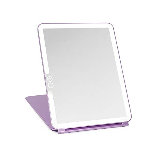 LUNA London Eclipse LED Lighted Travel Vanity Makeup Mirror | 3 Colour Light, Compact, Portable, Lighted, Rechargeable, Illuminated Mirror | Perfect for Travel, Makeup & Beauty Needs | Lavender LUNA London