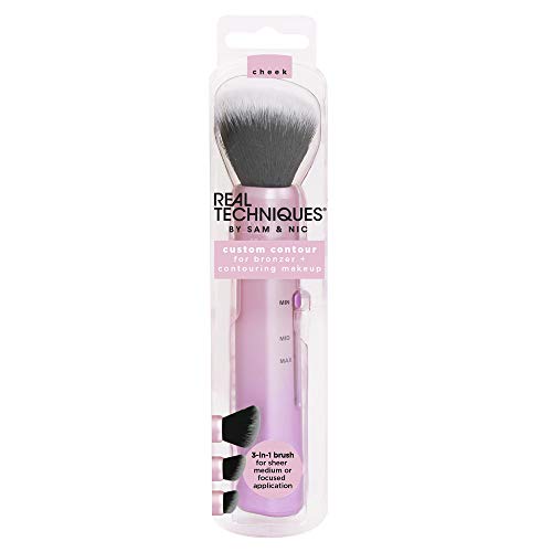 Real Techniques Custom Contour 3-in-1 Brush, Custom Slide For Bronzer and Contour, 3 Settings For Sheer, Medium, or Focused Application, Travel Friendly, For On-The-Go, 1 Count Real Techniques
