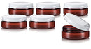 4 oz / 120 ml Amber PET Plastic (BPA Free) Refillable Extra Low Profile Jar with White Metal Lid (6 Pack) JUVITUS