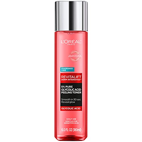 L'Oreal Paris Revitalift 5% Pure Glycolic Acid Peeling Toner from Derm Intensives with Aloe Vera, Smooth Skin & Reveal Glow, Daily Exfoliant for Brighter Skin, Fragrance and Alcohol Free, 6 Fl Oz L'Oreal Paris