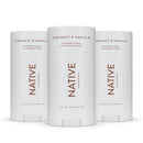 Native Deodorant | Natural Deodorant for Women and Men, Aluminum Free with Baking Soda, Probiotics, Coconut Oil and Shea Butter | Coconut & Vanilla - Pack of 3 Native