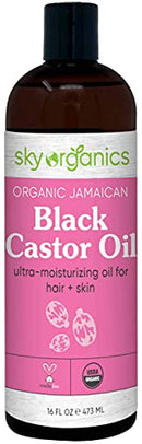Organic Jamaican Black Castor Oil by Sky Organics (16 oz) USDA Organic 100% Pure Roasted Castor Oil Moisturizing Oil for Hair and Skin Oil Treatment Castor Oil Hair Mask Natural Skin Moisturizer Sky Organics