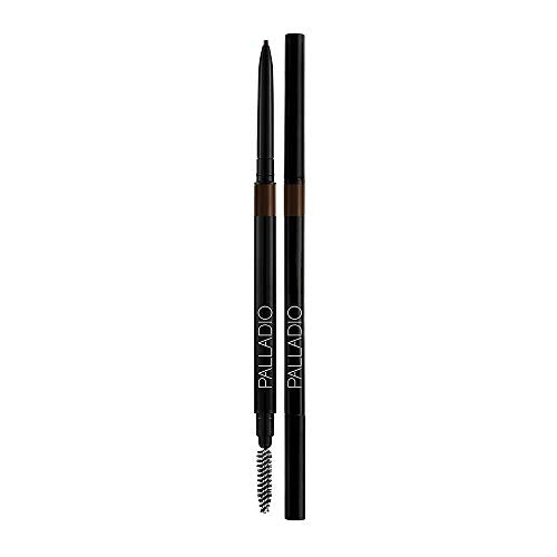 Palladio Beauty Brow Definer Pencil, Black Brown, Ultra Precise Twist-Up Eye Brow Pencil with Long-Staying Power, Spooley Brush Blends Color for Natural Finish, No Eyebrow Pencil Sharpener Required Palladio