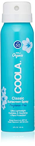 COOLA Organic Sunscreen SPF 50 Sunblock Spray, Dermatologist Tested Skin Care for Daily Protection, Vegan and Gluten Free, Fragrance Free, 2 Fl Oz Coola