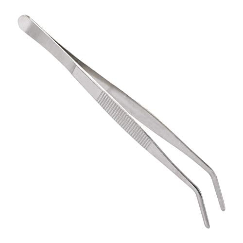 FYBREX 8 inches Stainless Steel Tweezers Curved Tips, All-purpose Forceps Professional Tweezers Tongs with Comfortable Ridged Handle for Beauty Crafting Cooking Repairing and General Purpose Comfecto
