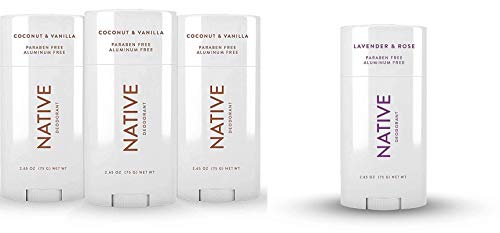 Native Deodorant | Natural Deodorant for Women and Men, Seasonal Scents, Aluminum Free with Baking Soda, Probiotics, Coconut Oil and Shea Butter | Coconut & Vanilla (3) & Lavender & Rose (1) Native